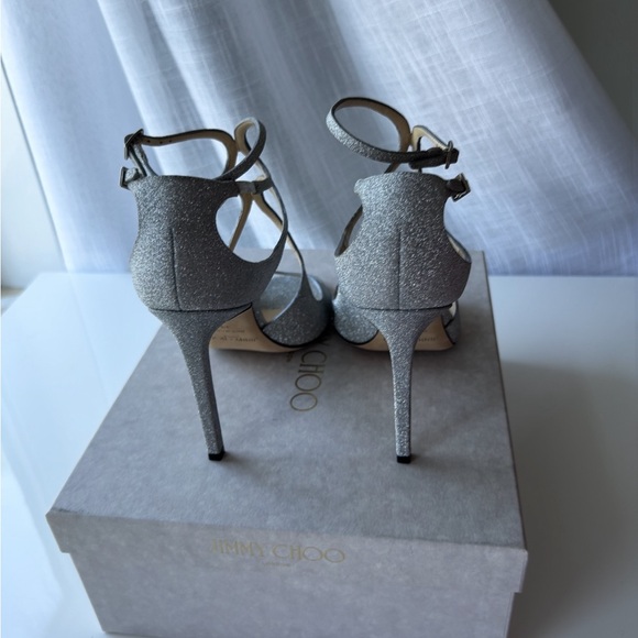 Jimmy Choo Women's Lang Glitter Leather Strappy High-Heel Sandals Size 39 - Picture 4 of 9